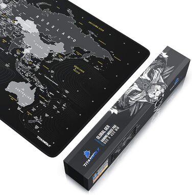 Килимок для миші TITANWOLF XXL Gaming з картою світу, 900x400x3 мм, чорний