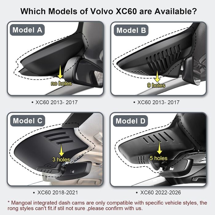 Відеореєстратор Mangoal Front 4K + Rear 1080P для Volvo XC60 (2022-2026), B5/B6/T8 - OEM, WiFi, 128GB