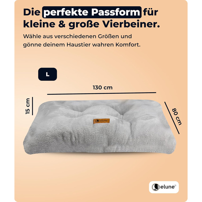 Belune® Делюкс подушка для собак [Світло-сірий, L (130x80x15 см)] - миється, ліжко для великих собак, подушка для собак великих порід світло-сіра L (130x80x15 см)