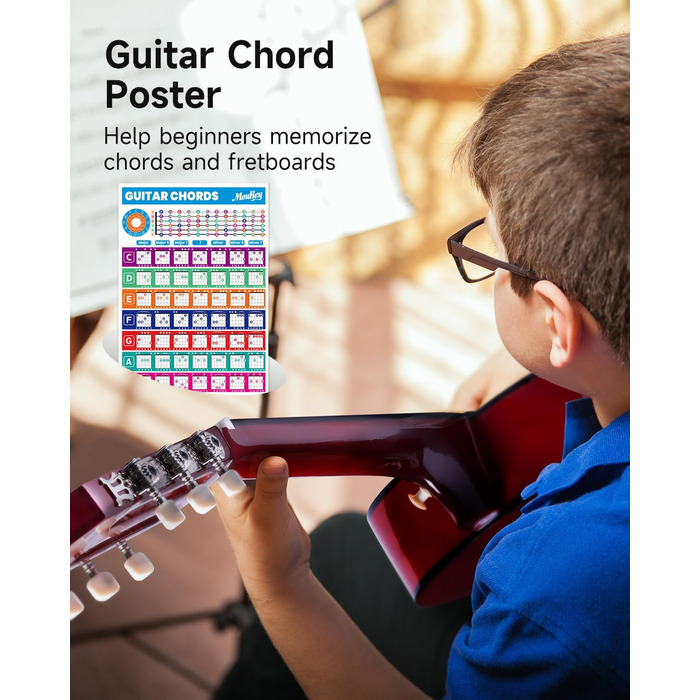 Акустична гітара Moukey для початківців, дітей, підлітків та дорослих, Cutaway, повний комплект з тюнером, мешком, медіатором та нейлоновими струнами (36 дюймів, натуральний колір)