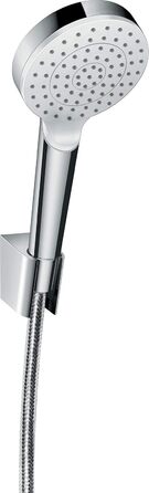 hansgrohe Crometta Shower Set with showerhead, shower hose (1.25 m) and showerhead holder, White/Chrome, 26691400 (Set with 1.60m shower hose, 1 spray pattern)