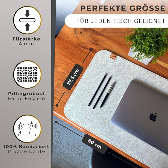 Підкладка на стіл Kontor28® з повсті 80x37.5 см, сіра (бежева) - Німецька якість, антиковзка, миється, з переробленого PET