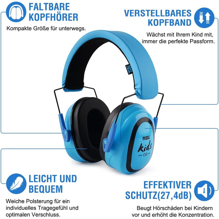 Навушники для дітей Green Devil - захист від шуму, блакитні (SNR27.4)