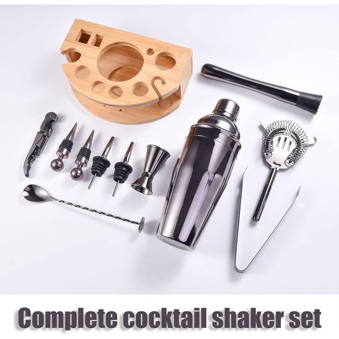 Набір шейкер для коктейлів Esmula 750 мл, 12 предметів, нержавіюча сталь, барменський набір, подарунок для чоловіків/жінок, стильний барний аксесуар з рецептами коктейлів (сірий)
