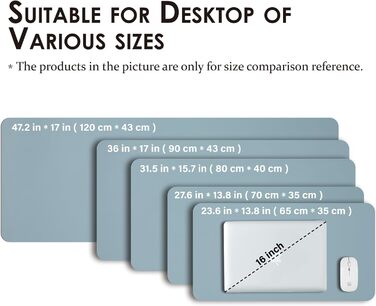 Підкладка для столу з екошкіри, 80x40 см, синього кольору - антиковзаюча, для офісу та дому
