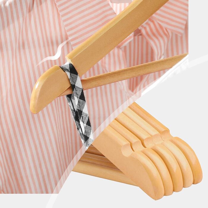 Дерев'яні вішалки для одягу SONGMICS для дітей, 10 шт., з перекладиною, затискачами, поворотний гачок 360°, довжина 35 см, білий CRW006W02