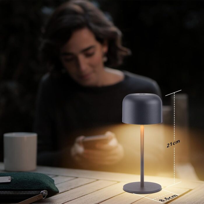 Акумуляторний LED настільний світильник Klighten з димером, чорний (2 шт.). Водонепроникний IP54, USB-C, 3 кольори світла (3000K-6000K), алюмінієвий, 21 см.