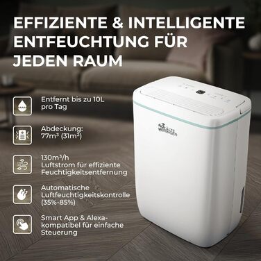 Зволожувач повітря Kältebringer з LED дисплеєм, Wi-Fi та додатком - тихий та енергоефективний - проти вологи та плісняви (10л)