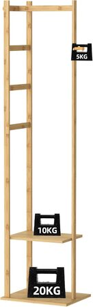 unho Bamboo Wardrobe Rack, Freestanding Clothes Rack, Coat Rack with Clothes Rail, 2 Shelves, 3 Hooks for Clothing, Hats, Bags, Hallway, Entrance Area