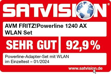 Набір FFRITZ!Powerline 1240 AX WLAN: Powerline Gigabit Wi-Fi 6, точка доступу WLAN, для медіа-трансляції, HD-відео, інтернет-ТБ, 1200 Мбіт/с