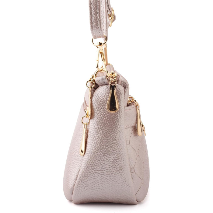 Сумка жіноча через плече маленька елегантна з тисненим візерунком, PU шкіра (Рожевий металік)
