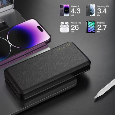 Powerbank CoolReall 20000 mAh: портативний зарядний пристрій з USB-C (вхід/вихід) та 2 USB, чорний