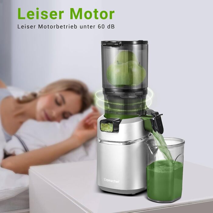 AMZCHEF Automatic All-in-One Juicer, 135MM Opening and 1.8L Juicer for Vegetables and Fruit, 250W Juicer Slow Juicer Test Winner with Triple Filter - Silver