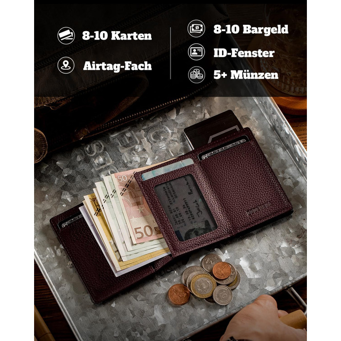 Чоловічий гаманець DODENSHA® MagSnap з RFID захистом та відділенням для AirTag, картхолдер, гаманець на 10+ карт, з відділенням для монет, фіолетовий (Lila-togo)