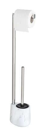 Набір для туалету WENKO Adrada: тримач для щітки, щітка з силікону, тримач для туалетного паперу, кераміка, нержавіюча сталь, білий/чорний, 13 x 72 x 9,5 см