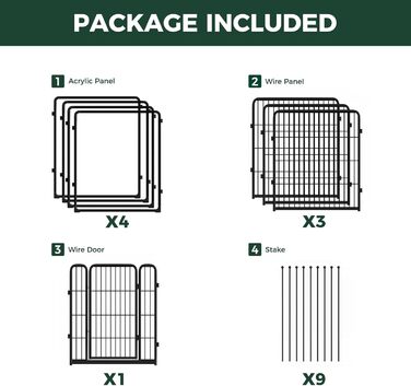 Клітка для собак Pawadise FXW з акрилу та металевої сітки, 61 см, 8 панелей, біла, для цуценят та маленьких собак, патентована модель