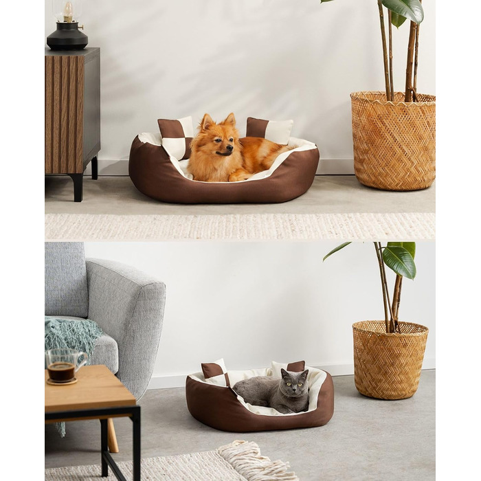 Кіжувалля для собак Lionto 4-в-1 з двостороннім подушкою з міцного оксфорду, 65x50 см, для котів та собак усіх розмірів, з глибоким входом, включає декоративну подушку, водовідштовхувальне, коричнево-бежеве