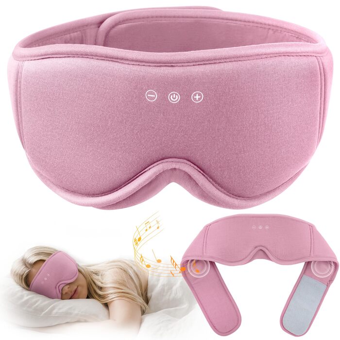 Маска для сну з Bluetooth навушниками LOVE EYE 3D, бамбукова, для чутливих очей та сну на боці, чорна (червона)