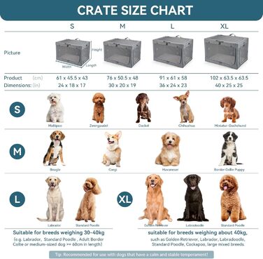 Клітка для собак Petsfit, розкладна, велика, середня, маленька, сіра, 100 x 64 x 63 см, з м'якою підстилкою