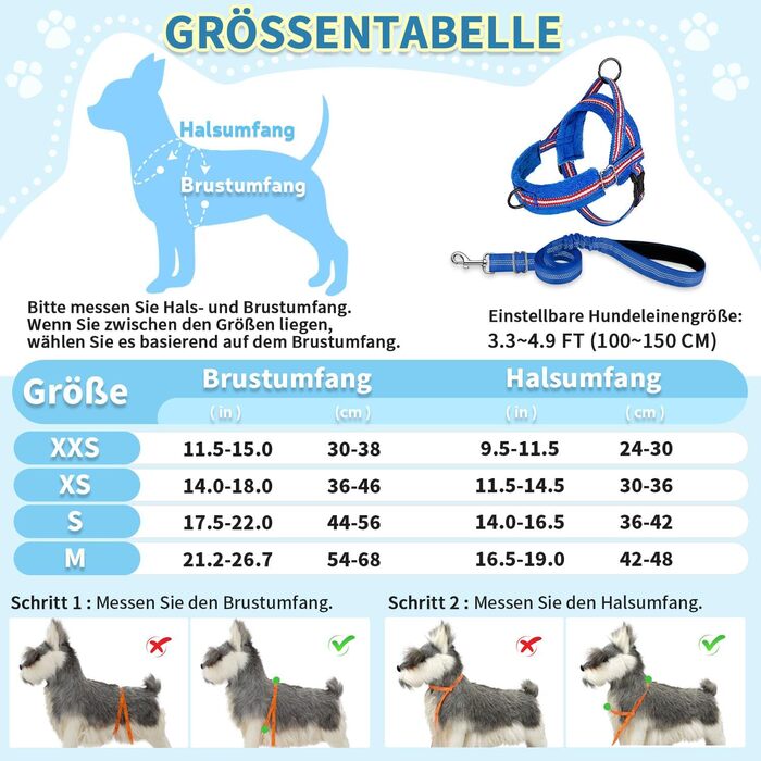 Нашийник для собак середніх та маленьких порід, м'який, не тягне, з 2 кліпсами для повідка, легкий, світловідбиваючий, чорний (S, Темно-синій)