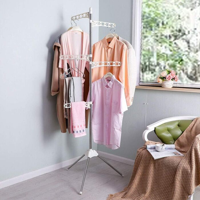 BAOYOUNI Folding Clothes Rack Clothes Drying Rack Garment Rack Clothes Rack Universal Clothes Dryer, with 5 Folding Clothes Hooks, Space-Saving, for Shirts, Blouses, Sweaters, Dresses