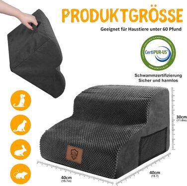 Dog Stairs, Pet Stairs, Foam Dog Stairs, Washable Non-Slip Cat Stairs, Dog Stairs for Small Dogs and Cats, Portable Dog Ramp for Bed, Couch and Car (2-Step Dog Stairs, Black)