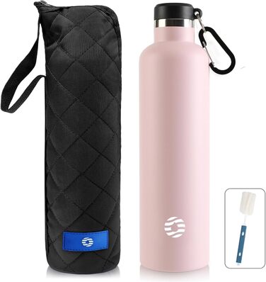 Фляга спортивна Feijian 1L з карабіном - термофляга з нержавіючої сталі, витримує напій з газом, без BPA, для туризму, спорту, школи, велосипеда, армійського кольору (Рожева, 750 мл)