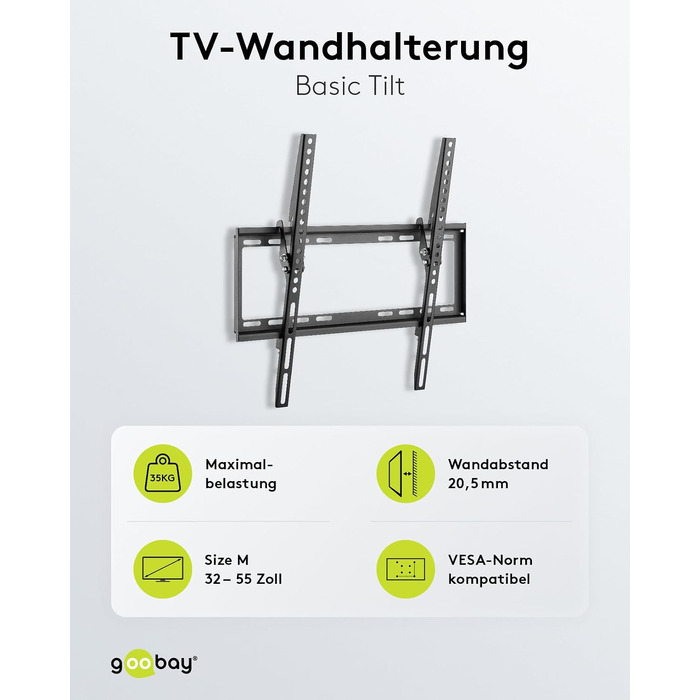 Настінний кронштейн для телевізора goobay Basic TILT XL (43–100 дюймів), нахил 10°, ультратонкий 45 мм, VESA 800x400, до 75 кг — 49743