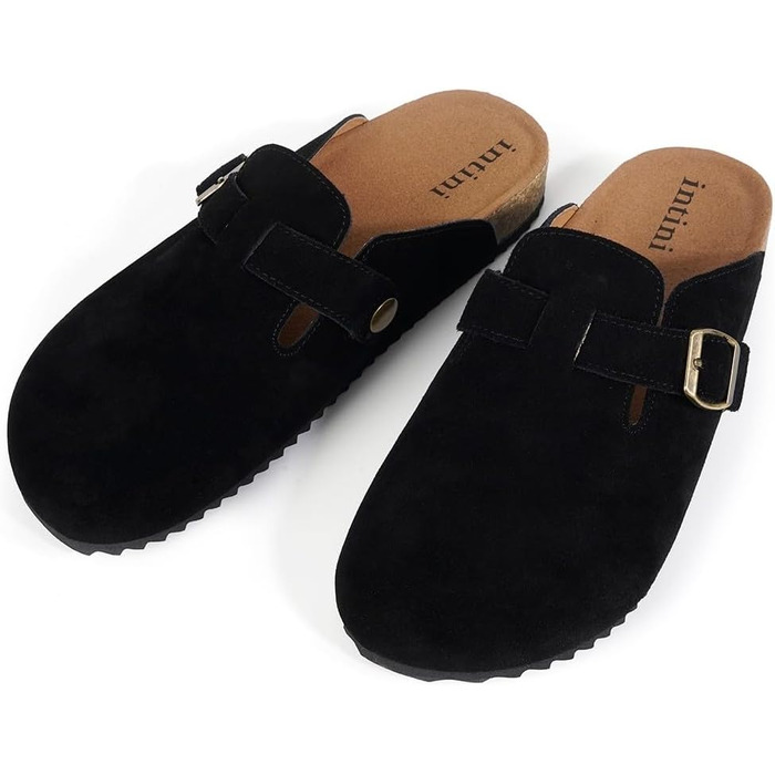 Зручні шльопанці-клоги Intini для дому, саду та пляжу. Чоловічі та жіночі, шкіряна устілка, чорний колір, розмір 36-48