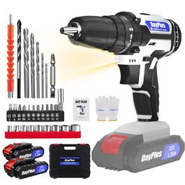 Акумуляторний шуруповерт 21V Set, Білий: комплект з акумулятором 1.5Ah, зарядним пристроєм, 26 аксесуарів, 45Nm крутний момент, 25+1 ступенів, LED-ліхтар, для ремонту та DIY