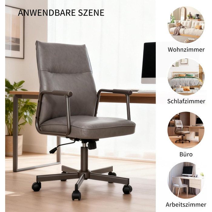 Офісне крісло Duhome з регулюванням висоти, поворот на 360°, матеріал PVC, для офісу, вітальні, спальні (сірий)