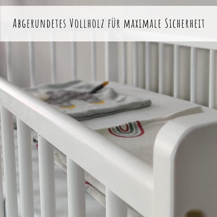 Kids Collective Baby Bed with Drawer, Toddler Bed, Crib, 60x120 cm, Adjustable Height & Removable Slats, Optional with Mattress | White, Very Stable, Made in Europe, 124L x 65W x 87H cm, White with Drawer