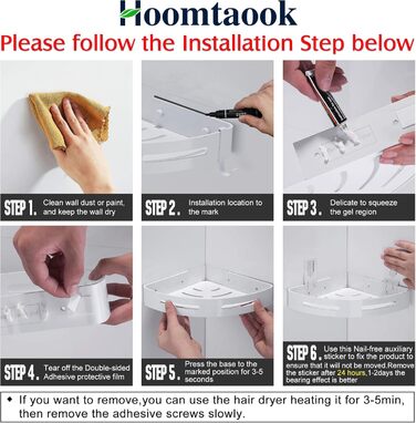 Hoomtaook Shower Shelf Shower Caddy White No Drilling Corner, Bathroom Shelf Bathroom Caddy Aluminum Shower Basket Bathroom Organizer Accessories Matte Finish Shower Baskets & Shower Shelves 2 Pieces with Hooks White