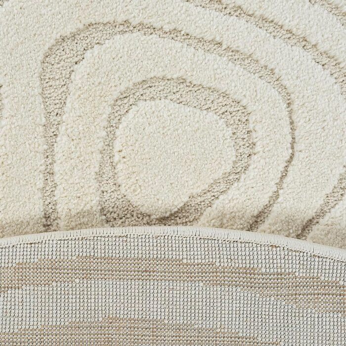 Килим Everest - сучасний килим з коротким ворсом для вітальні та спальні з ефектом висоти-низькості, 3D ефект, висока щільність ворсу та приємно м'який, абстрактний дизайн, кремовий колір (діаметр 160 см, кремовий-14)