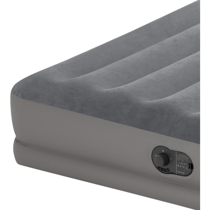 Надувний матрац Intex Dura-Beam Prestige Mid-Rise 152x203x30 см з USB-насосом, сірий - двомісний PVC матрац для дому та відпочинку