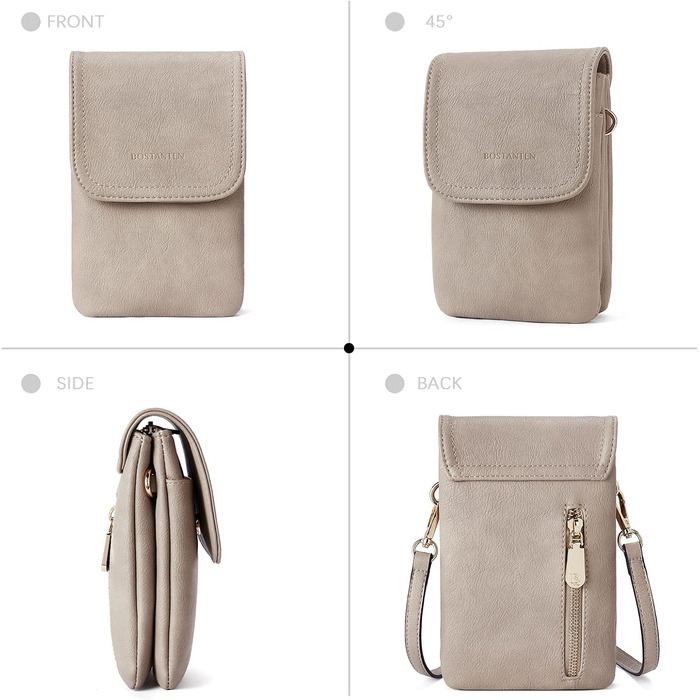 Сумка-клатч BOSTANTEN Klein через плече для телефону, сіра PU шкіра, жіноча, з гаманцем