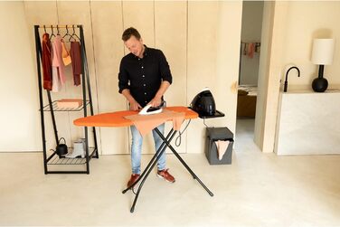 Гладильна дошка Brabantia C XL для парогенератора, велика та складна, регульована по висоті, нековзкі гумові ніжки, бавовняний чохол, захист від дітей та для транспортування, Happy Glow, 124×45 см, підставка для парової станції