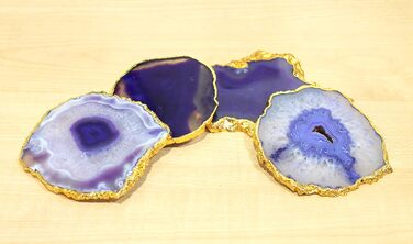 Natural agate coaster set, for bar, beer, coffee, tea, 4 pieces, perfect table accessory, tableware (Purple)