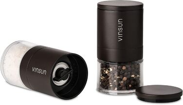 Набір з 2 мельниць для солі та перцю Vinsun - ручні, керамічний механізм, регульований, нержавіюча сталь, ø51x100mm