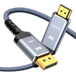 Кабель Highwings DisplayPort до HDMI 1.8м, Nylon, для монітора, телевізора, проектора, ноутбука, ПК