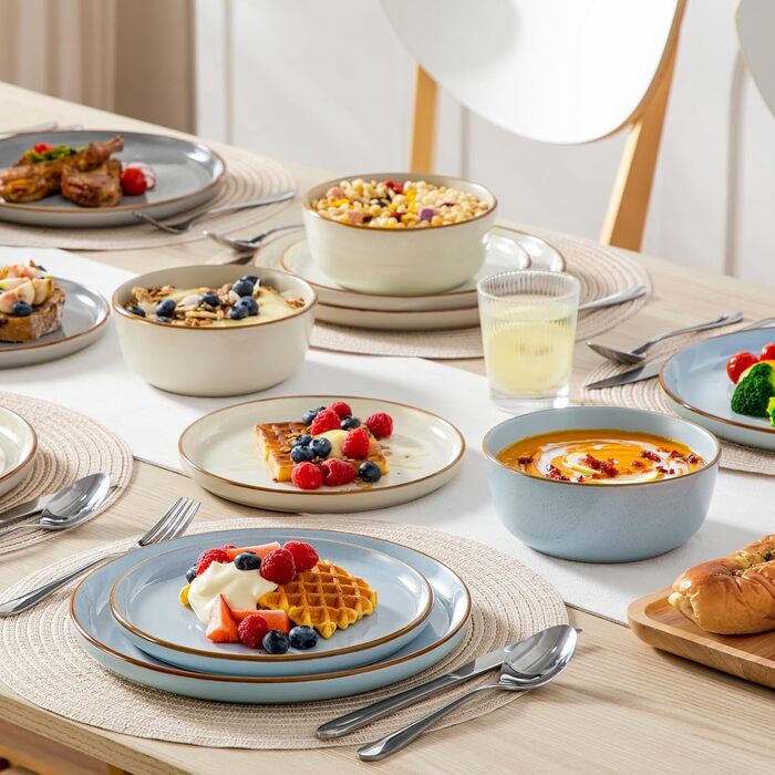 Набір посуду vancasso RENO 36 предметів: тарілки, супові тарілки, десертні тарілки, миски. Набір посуду з кераміки для 6 осіб, сучасний дизайн, безпечний для миття в посудомийній машині та розігріву в мікрохвильовій печі.