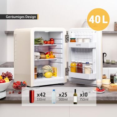 Міні-холодильник TZS First Austria 40L, безшумний, ретро-дизайн, LED, 40 літрів, кремовий