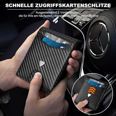Чоловічий тонкий гаманець RFID захистом з карбонової шкіри, Portmonee з 11 відділеннями для карток, віконцем для ID, відділенням для грошей, мінімалістичний гаманець з подарунковою коробкою - Чорний