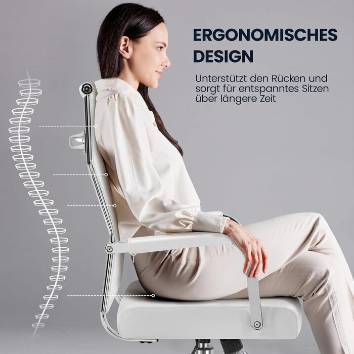 Офісне крісло Yaheetech з підлокітниками, офісний комп'ютерний крісло для начальника, стілець для роботи з високою спинкою, білий, до 136 кг