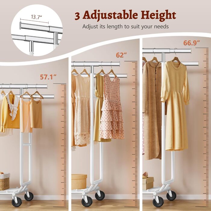 Металевий вішак для одягу на колесах FAVOOOSTY, 2 стійки, до 200 кг, швидка збірка