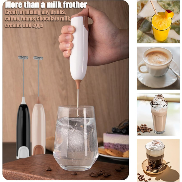 Електричний піноутворювач для молока Aischens: ручний міні-міксер для кави, вершків, яєць, лате, матча (білий-рожевий)