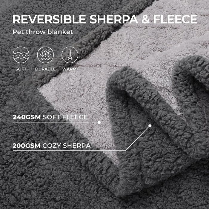 Водонепроникний коврик для собак Luciphia, миючий, для собак, котів, цуценят, м'який флісовий коврик з Sherpa, середнього та великого розміру для ліжка, дивана, софи, (102 * 145cm) (145 * 165cm), сірий в клітинку