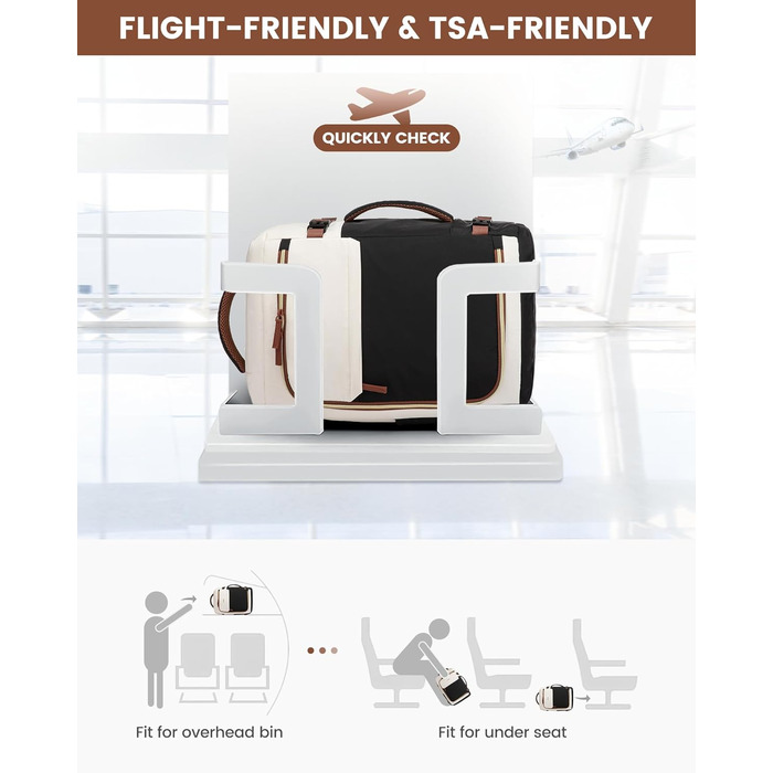 Рюкзак LOVEVOOK для ручної поклажі літака, жіночий, 50L, для подорожей, бізнесу, школи, чорний+бежевий+коричневий