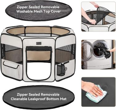 PETSFIT Розкладний вольєр для цуценят та дрібних тварин: собак, котів. Розкладний вольєр для собак з водонепроникним дном, система Pop-up, безпечний дизайн, сірий/зелений, 92 x 64 x 53 см (S, сірий)