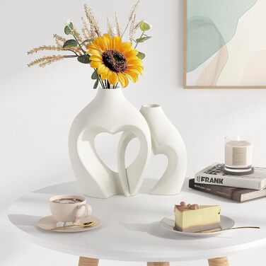 Керамічні вази у формі серця, 2 шт. Матові вази для декору столу, весілля, їдальні, вітальні, офісу, дому